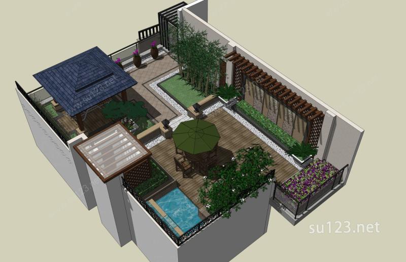 屋顶庭院SU模型