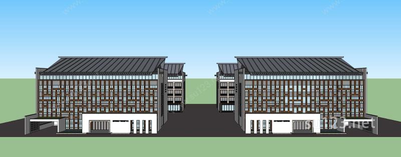 中式风格办公楼SU模型下载草图大师sketchup模型