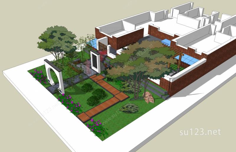 中式庭院景观SU模型下载草图大师sketchup模型