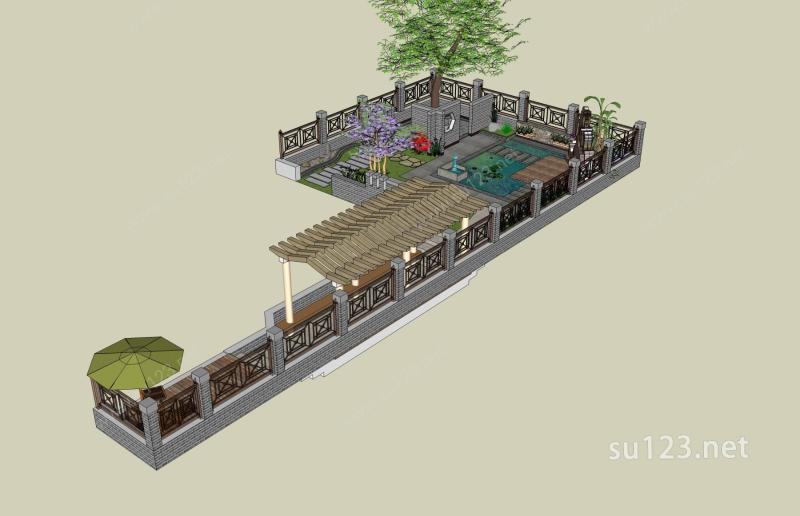 别墅庭院景观SU模型下载草图大师sketchup模型