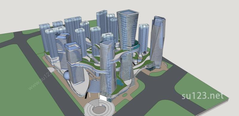 现代城市综合体SU模型下载草图大师sketchup模型