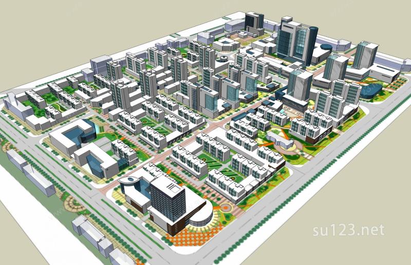 现代城市规划--体块SU模型下载草图大师sketchup模型