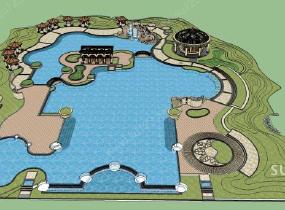 游泳池及周边景观SU模型