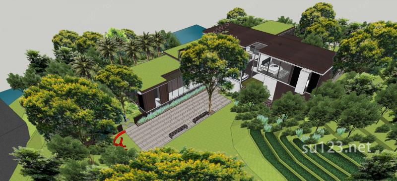 新中式风格别墅带景观SU模型
