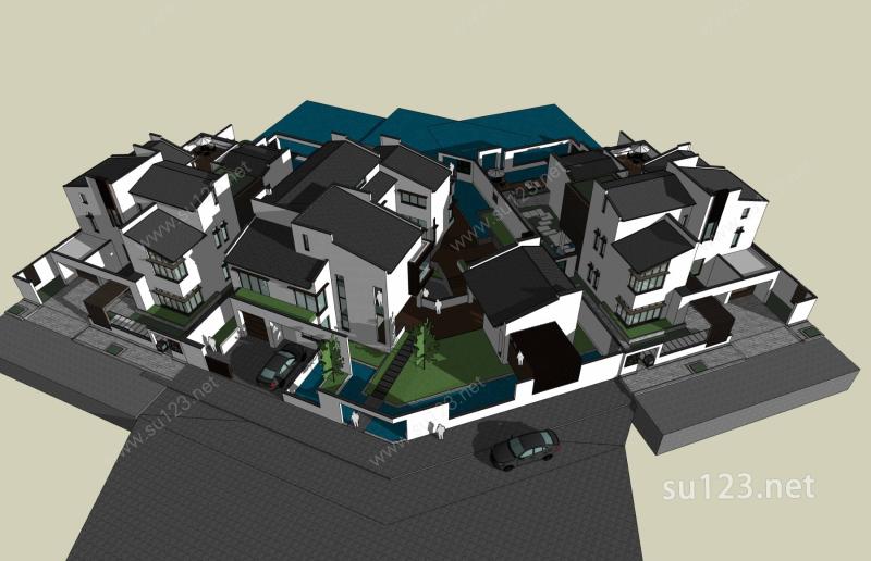 新中式别墅SU模型下载草图大师sketchup模型