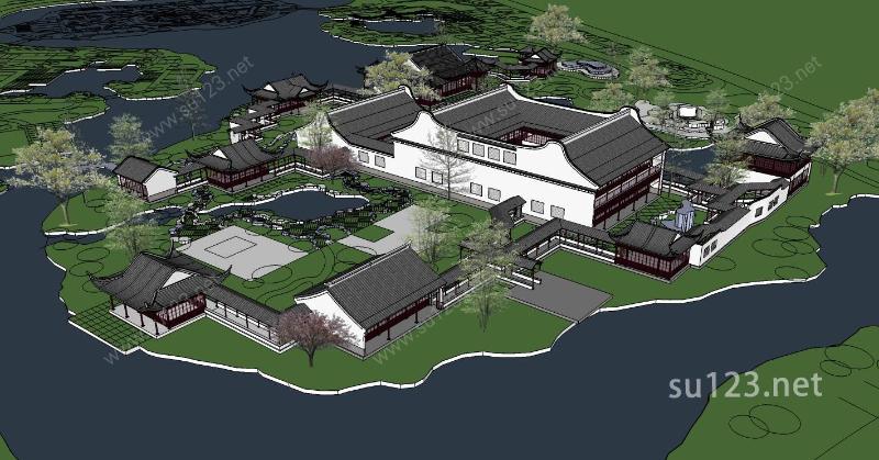 中式风格园林建筑SU模型下载草图大师sketchup模型