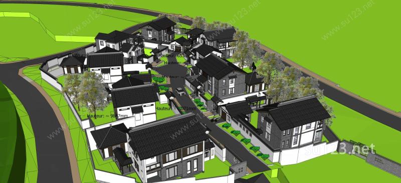 新农村中式住宅群落SU模型下载草图大师sketchup模型
