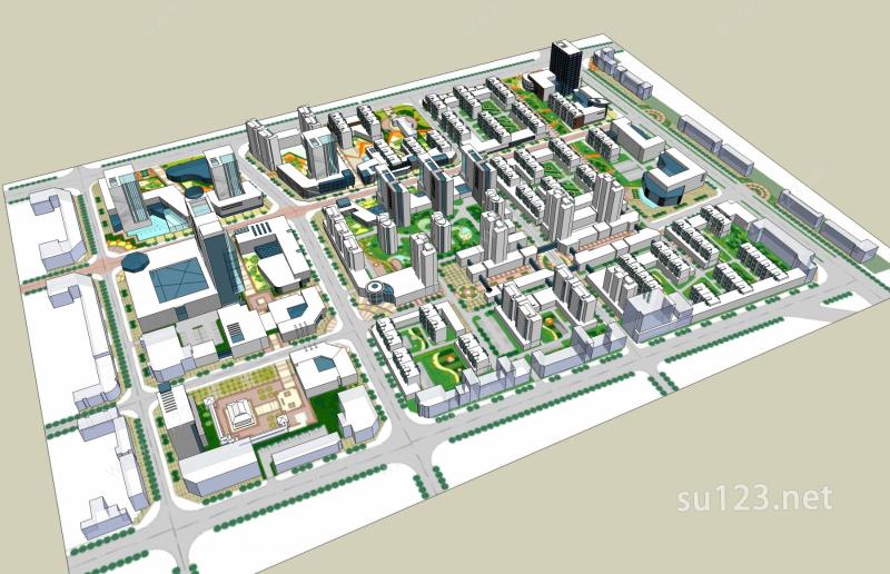 现代城市规划--体块SU模型下载草图大师sketchup模型