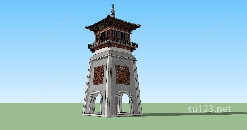 中式塔楼SU模型