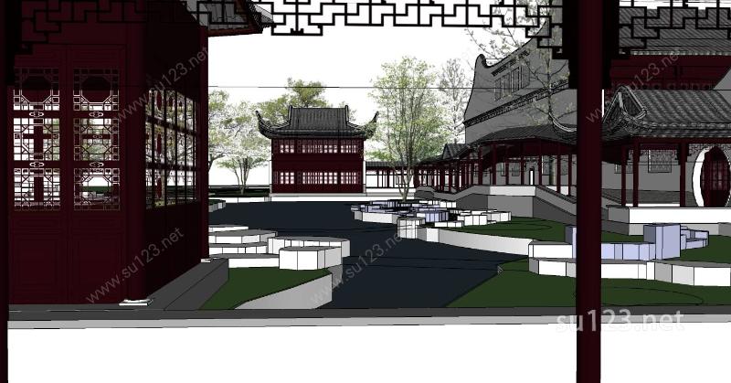 中式风格园林建筑SU模型下载草图大师sketchup模型