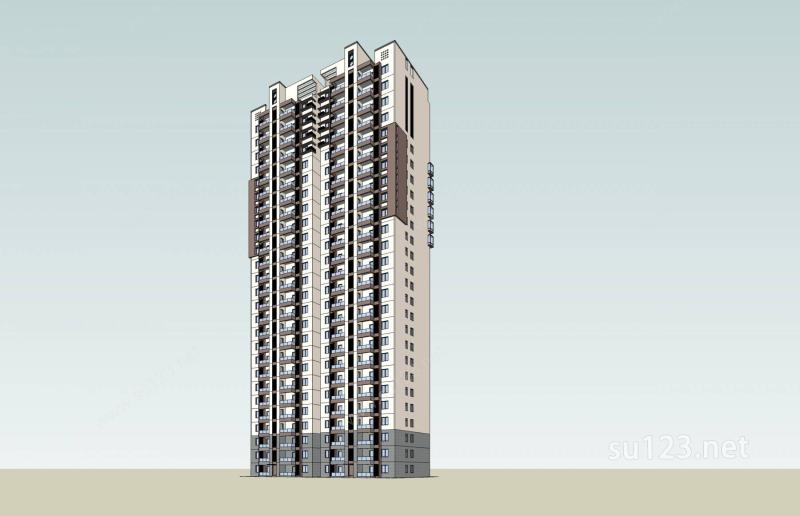 新中式高层住宅楼SU模型