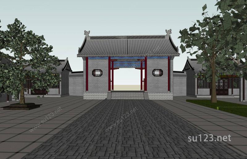 中式建筑SU模型下载草图大师sketchup模型