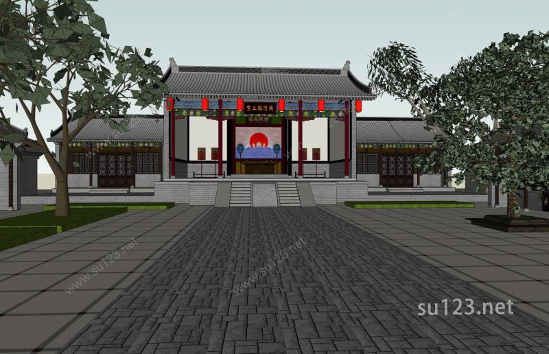 中式建筑SU模型下载草图大师sketchup模型