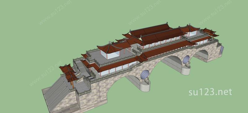 中式风格廊桥SU模型