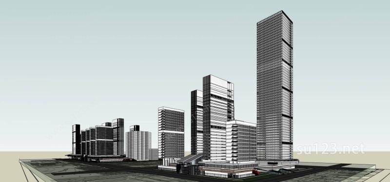 CBD中央办公区商业区与居住区总体规划SU模型