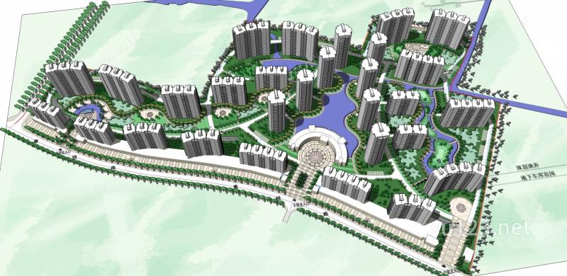 现代住宅小区概念设计SU模型下载草图大师sketchup模型