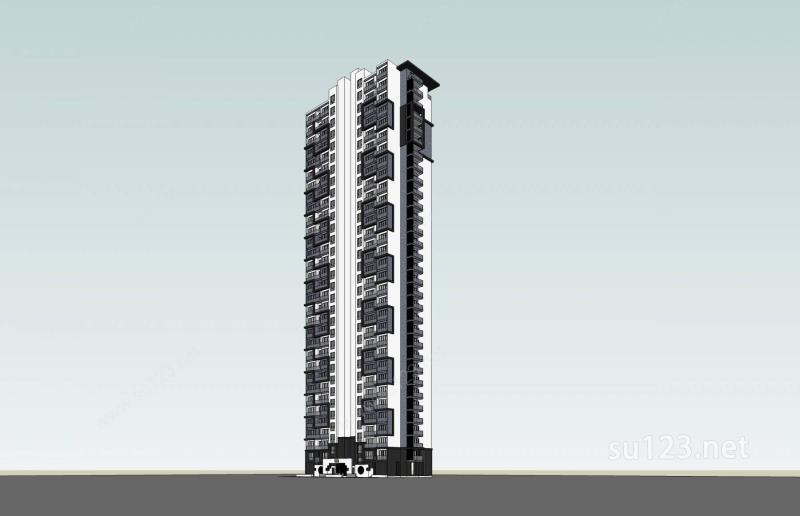 新中式高层住宅楼SU模型