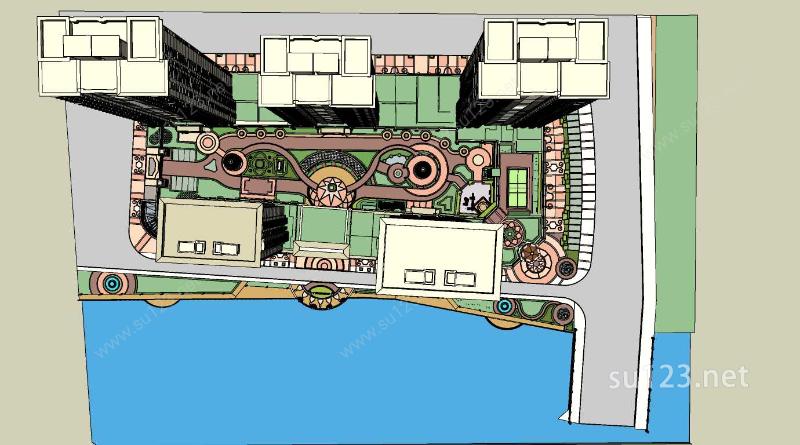 欧式高层商业住宅小区SU模型下载草图大师sketchup模型