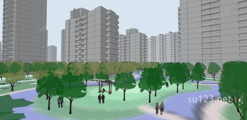 现代住宅小区概念设计SU模型下载草图大师sketchup模型