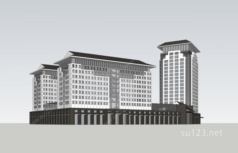 新中式高层办公楼SU模型下载草图大师sketchup模型