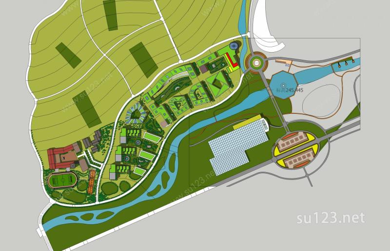 湿地公园及产业园区SU模型下载草图大师sketchup模型