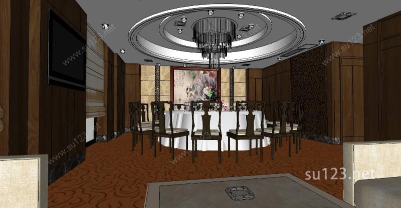 室内-中式餐厅SU模型