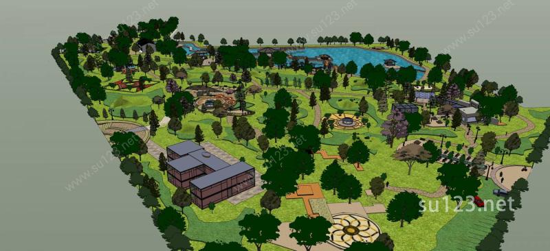 大型公园景观SU模型下载草图大师sketchup模型