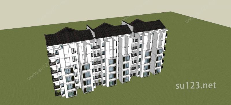 新中式风格多层住宅SU模型下载草图大师sketchup模型