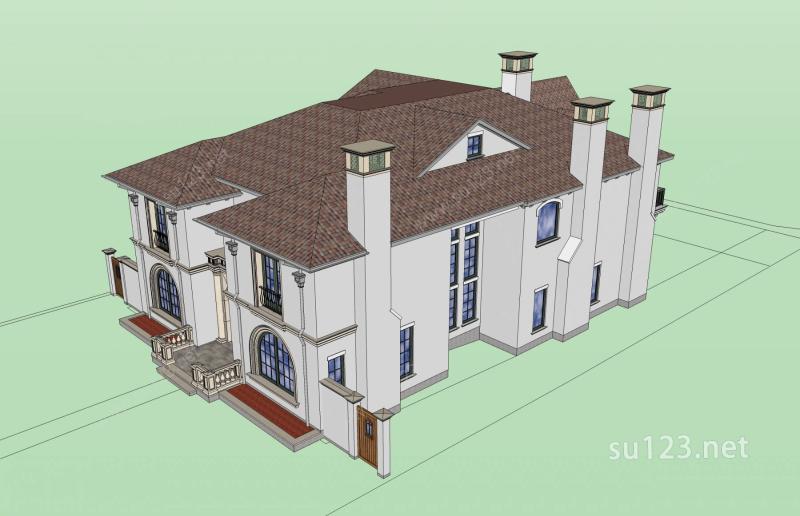 西班牙风格独栋别墅SU模型下载草图大师sketchup模型