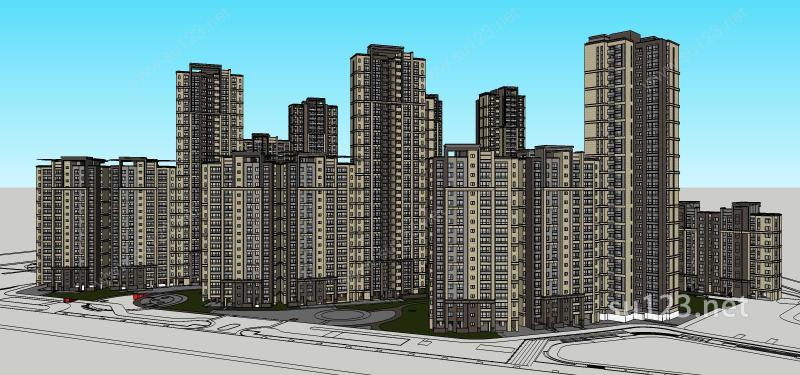 现代高层住宅小区及景观SU模型下载草图大师sketchup模型