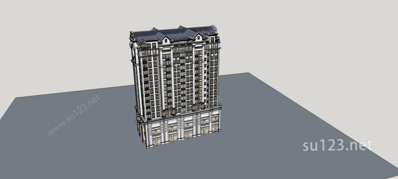 民国风格高层住宅楼SU模型下载草图大师sketchup模型
