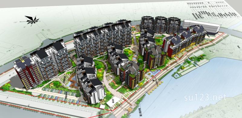 新中式住宅小区SU模型