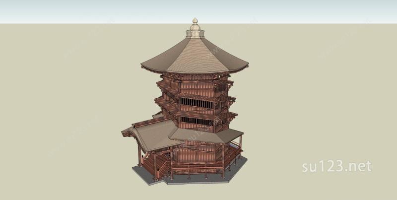 日式景观塔SU模型下载草图大师sketchup模型