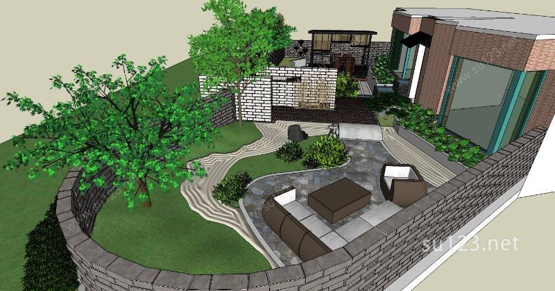 小庭院景观SU模型下载草图大师sketchup模型