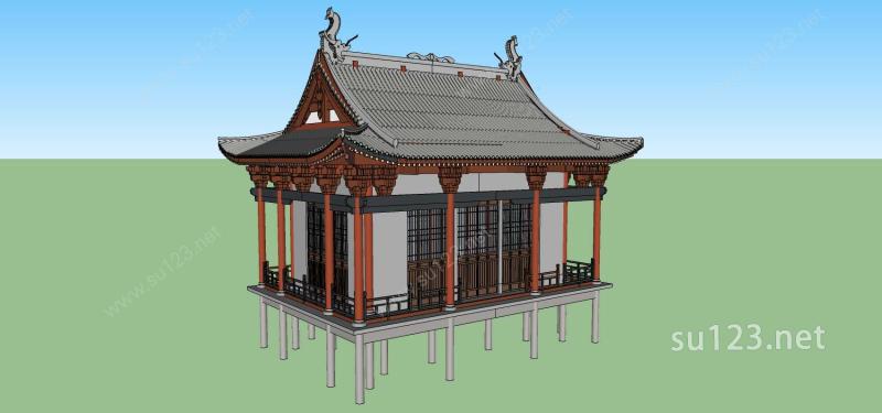 中式古建阁楼SU模型下载草图大师sketchup模型