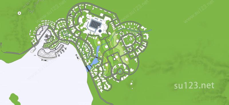 海边城市规划SU模型下载草图大师sketchup模型