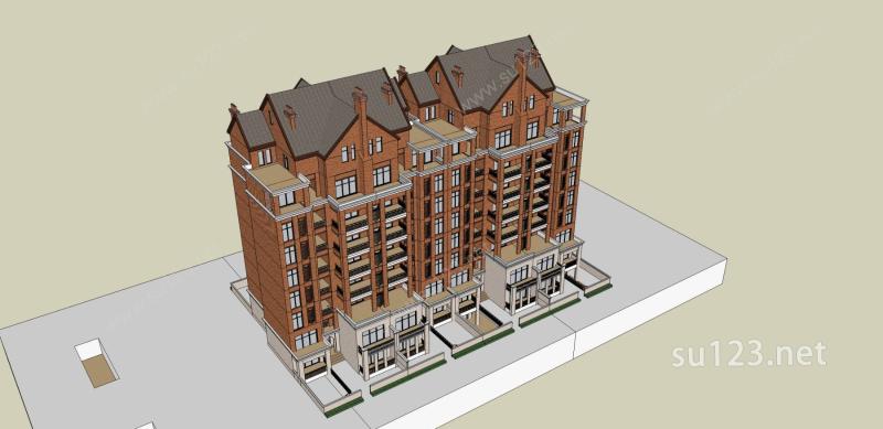 英式高层住宅楼SU模型下载草图大师sketchup模型