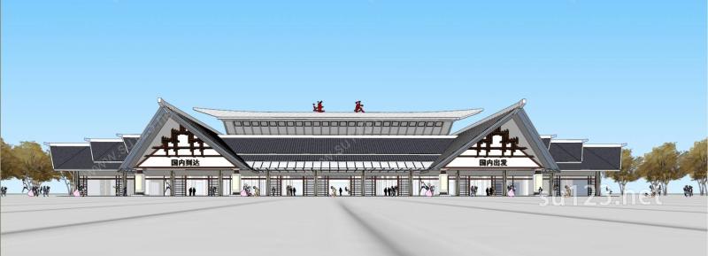 中式风格机场SU模型下载草图大师sketchup模型