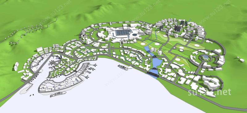 海边城市规划SU模型下载草图大师sketchup模型