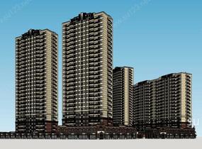 新中式海派风格商业住宅小区SU模型
