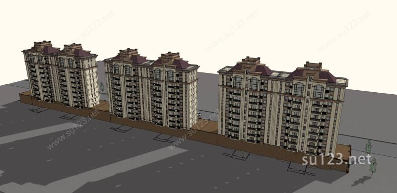 欧式高层住宅公寓及商业SU模型下载草图大师sketchup模型