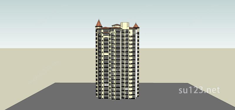西班牙风格高层住宅楼SU模型