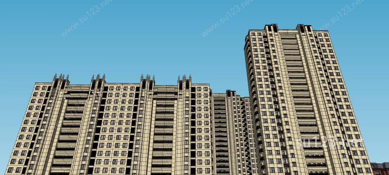 新中式海派风格商业住宅小区SU模型下载草图大师sketchup模型