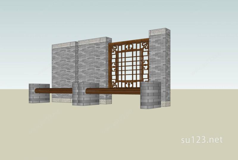 中式景观墙SU模型