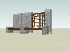 中式景观墙SU模型