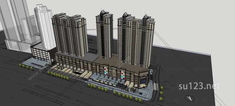 沿街高层商业住宅楼SU模型下载草图大师sketchup模型