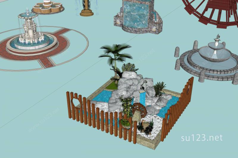 景观喷泉水车小品水景SU模型