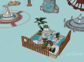 景观喷泉水车小品水景SU模型