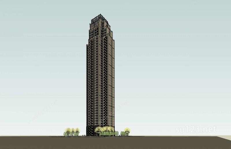新古典风格超高层住宅楼SU模型下载草图大师sketchup模型