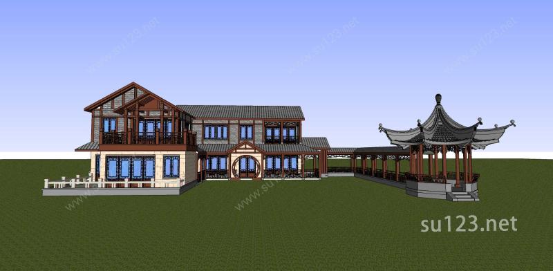 中式风格别墅SU模型